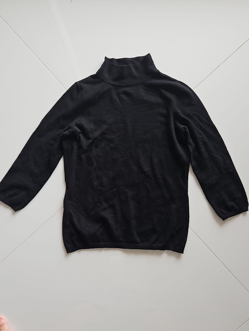 Classic Black Mock Turtleneck Sweater - 3/4 Sleeves